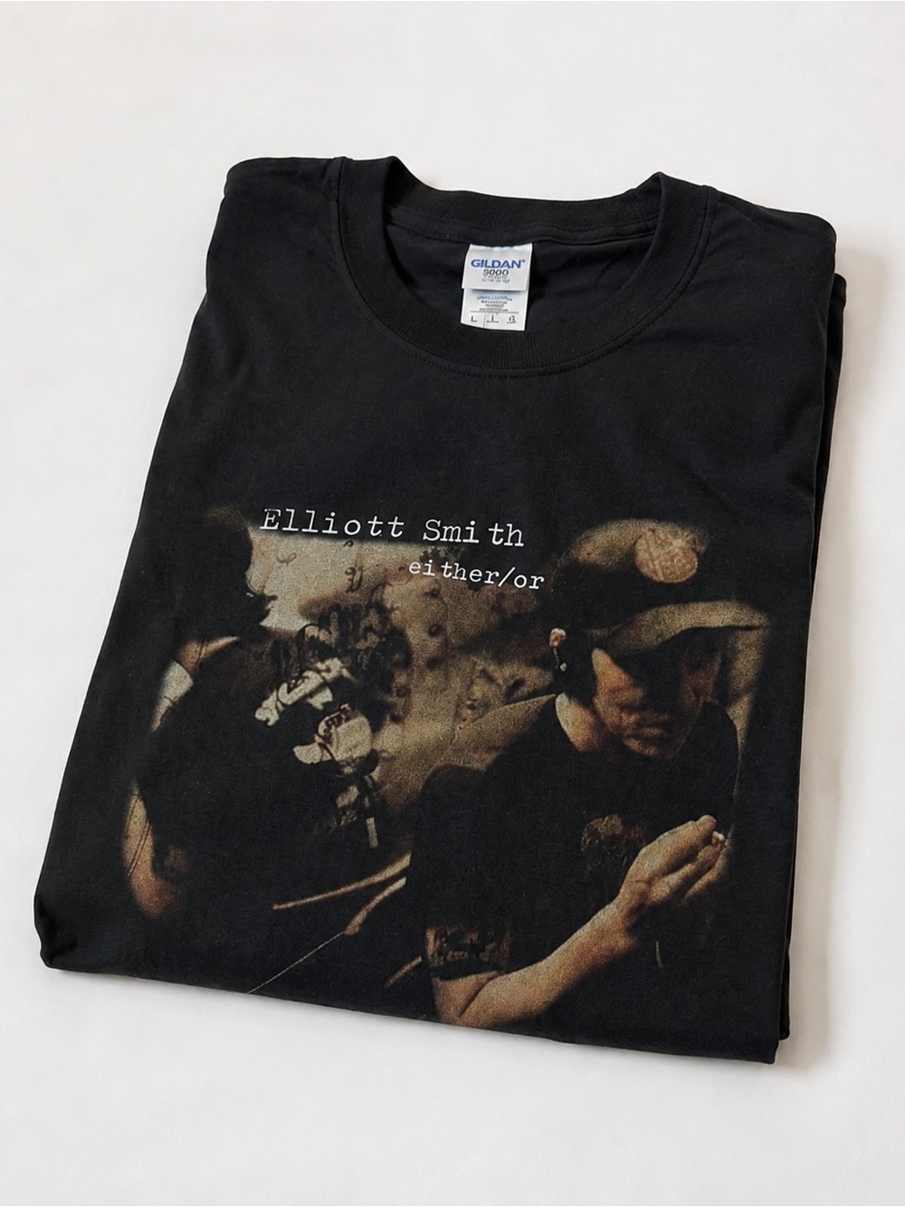 Gildan Black Elliott Smith Either/Or Photo Graphic Tee UNISEX SIZE L - Picture 3 of 4